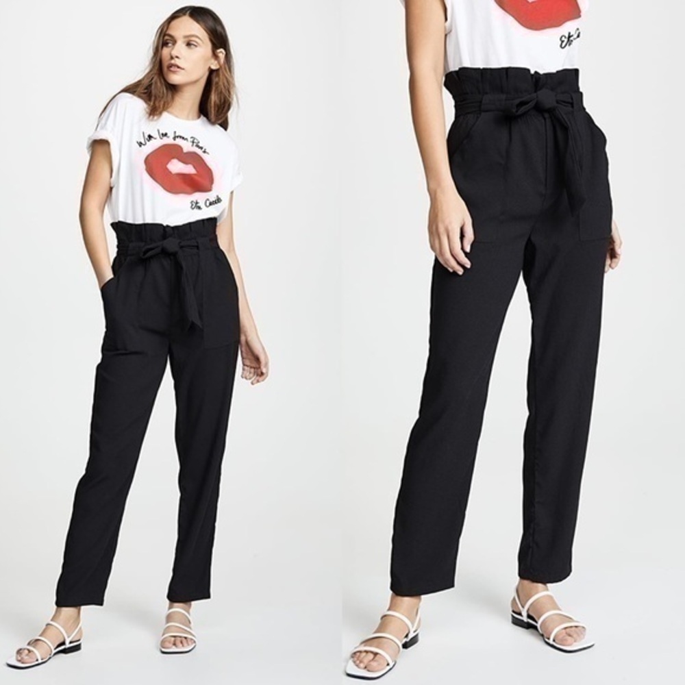 Revolve Cupcakes and Cashmere Tyson Paperbag Belted Black Pants NWT XS
